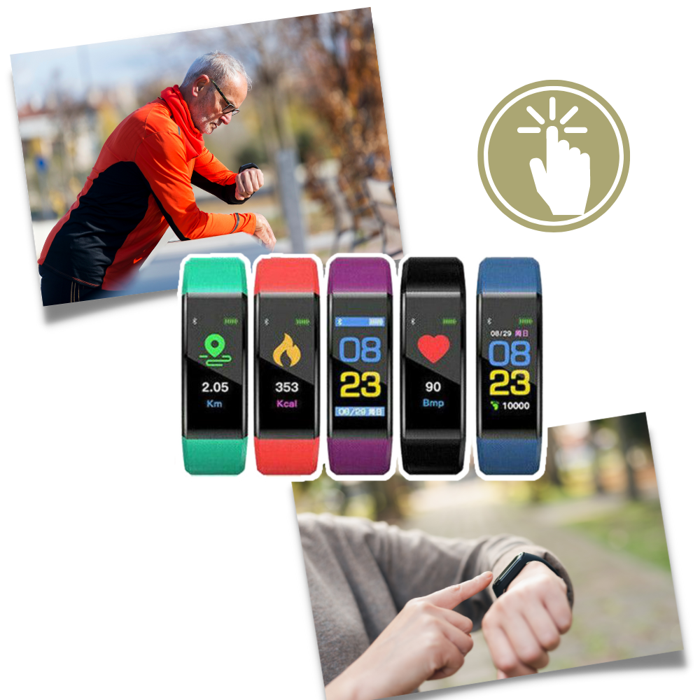 Smartklokke for eldre med blå reim, stort LED-skjerm for enkel lesbarhet, helse- og treningssporing for seniorer.
