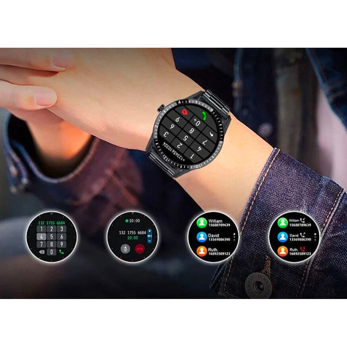 Treningsklokke for menn, svart, med Bluetooth, pulsmåler og lang batterilevetid