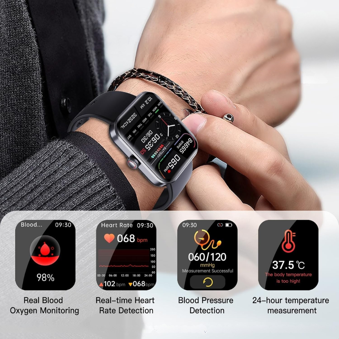 Person som bruker smartklokke under trening, viser pulsmåling og aktivitetsdata på skjermen