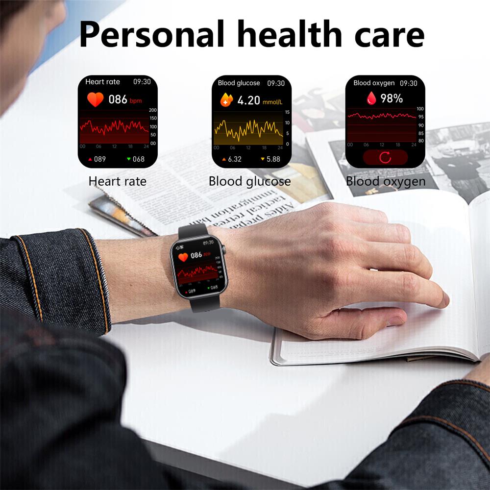 Nærbilde av smartklokke med digital urskive, viser puls, perfekt for trening