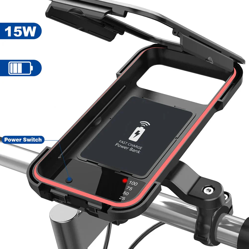 Sykkelutstyr: Mobilholder med USB-lading og vanntett beskyttelse for smarttelefon på motorsykkel/sykkel