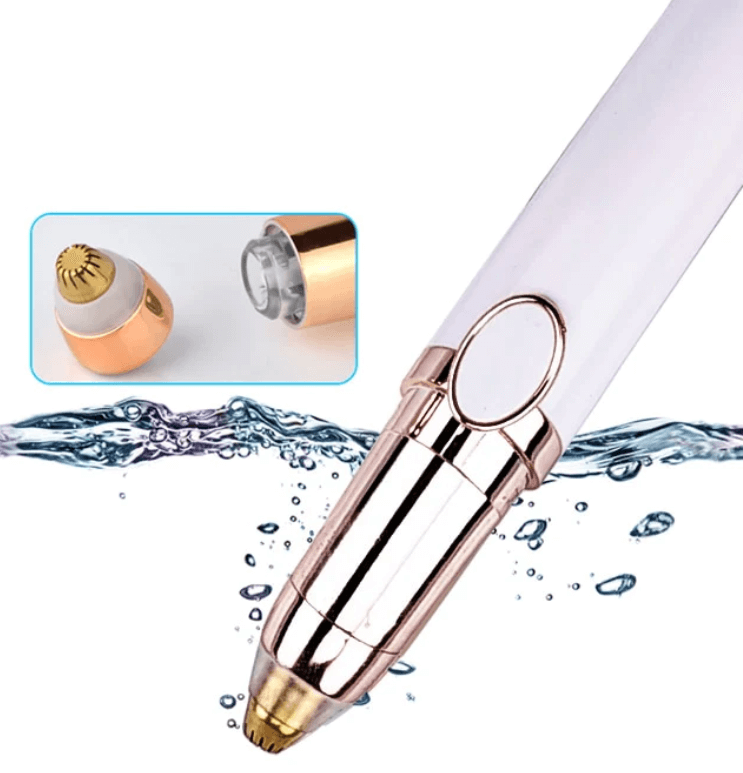 Nærbilde av elektrisk epilator for øyenbryn, fremhever det presise hodet for smertefri hårfjerning.