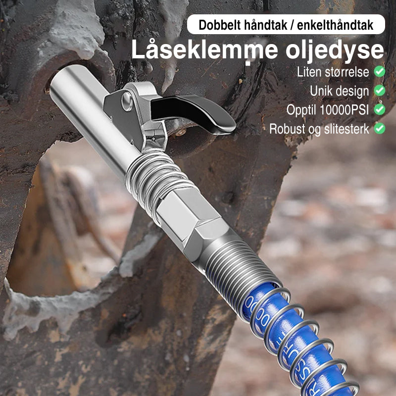 Smørepistol dobbelthåndtaks smørenippel i rustfritt stål, ergonomisk design, for smidig smøring av maskineri.