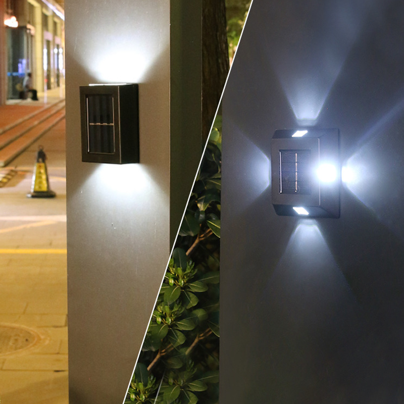 "Solcelle veggmontert lampe, IP65 vanntett, utendørs LED-lys i grått, gir elegant belysning for hage og gårdsplass."