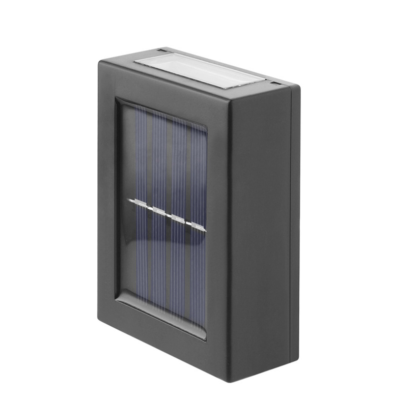 "Solcelle veggmontert lampe, IP65 vanntett, utendørs LED-lys i grått, gir elegant belysning for hage og gårdsplass."
