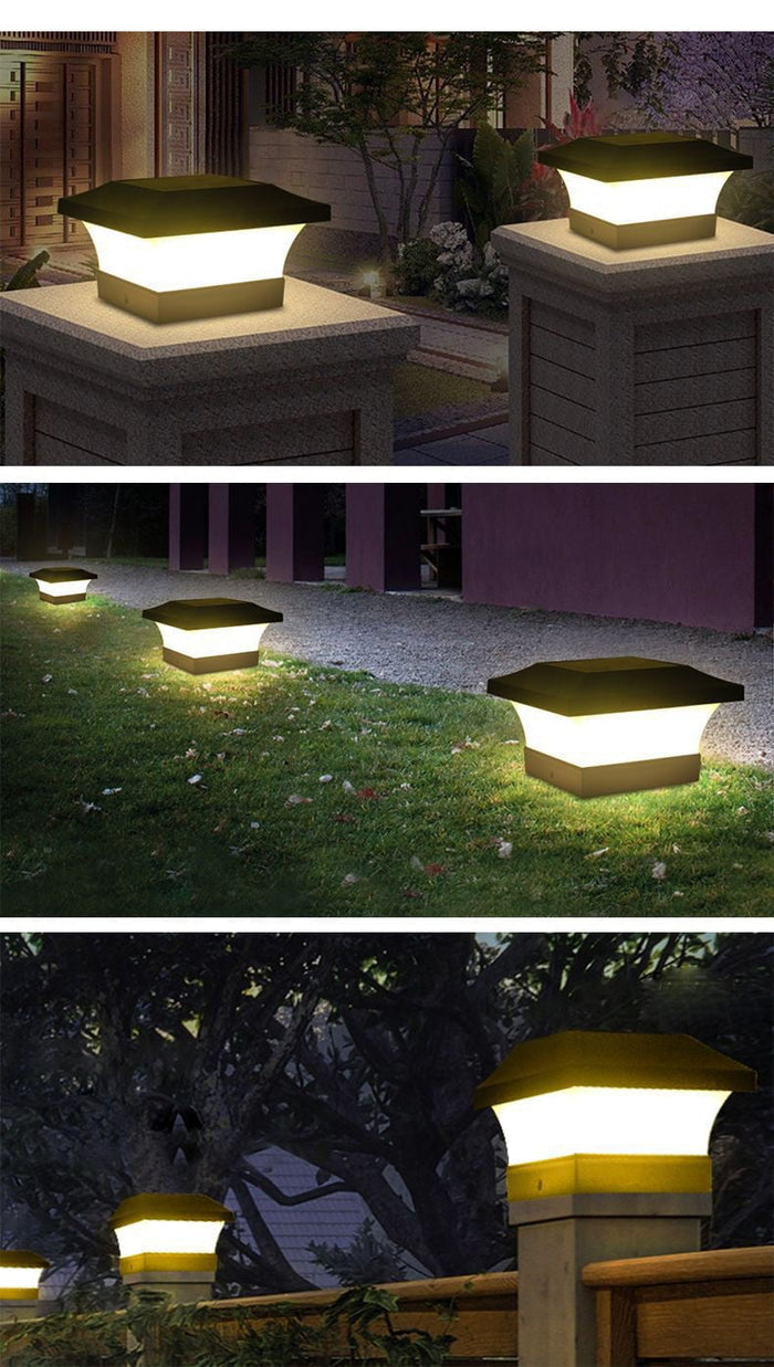 "Solcelledrevet utendørs LED-lampe med IP65, moderne design i jern og ABS, varm hvit belysning, perfekt for hagen."
