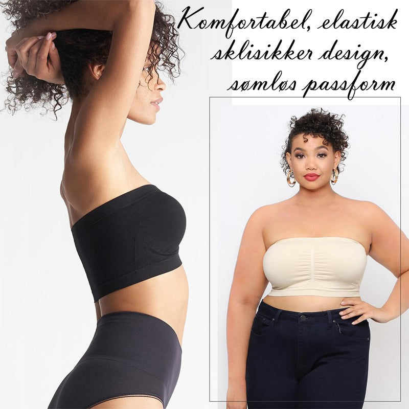 "Sømløs støttende bandeau-BH med elastisk materiale, pustende design, uten spiler i beige, svart, hvit, lysegrå."