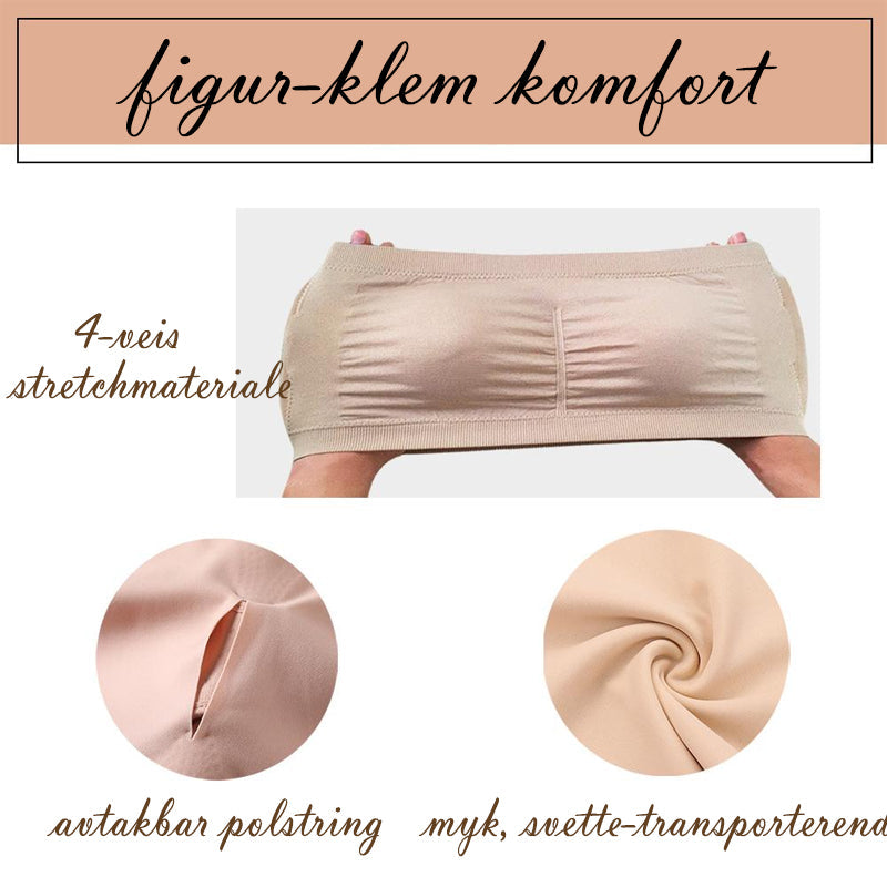 "Sømløs støttende bandeau-BH med elastisk materiale, pustende design, uten spiler i beige, svart, hvit, lysegrå."