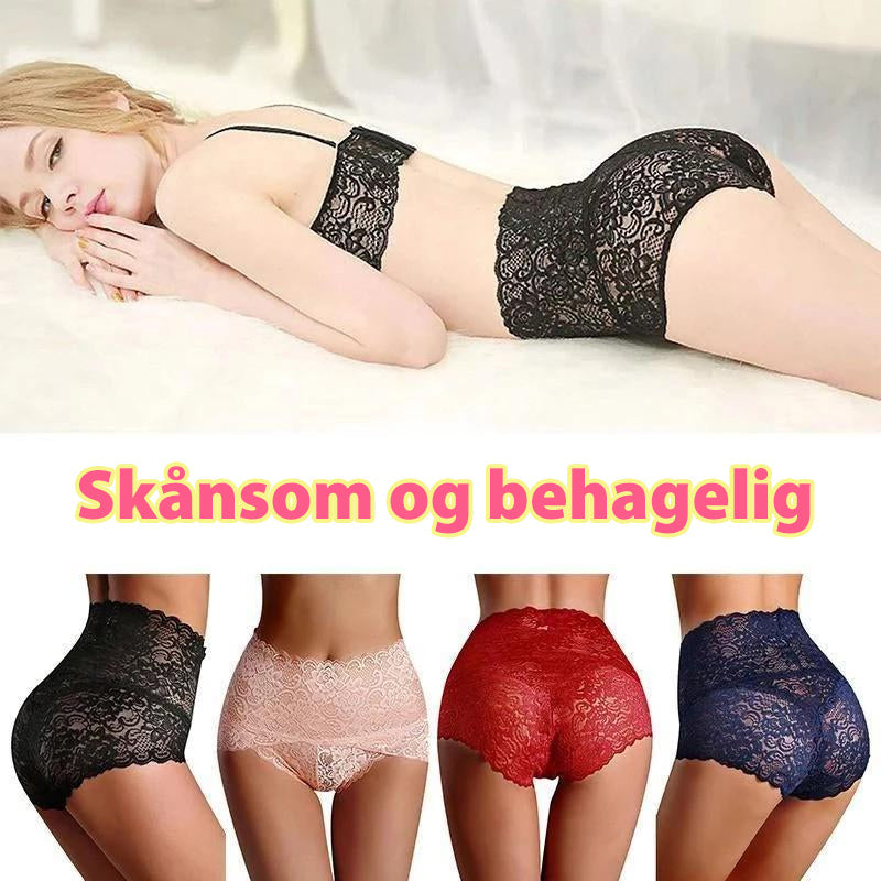 "Sømløse blondetruser med blomsterbroderi, høy midje, myk elastisk blonder, komfortabel og svettefri."