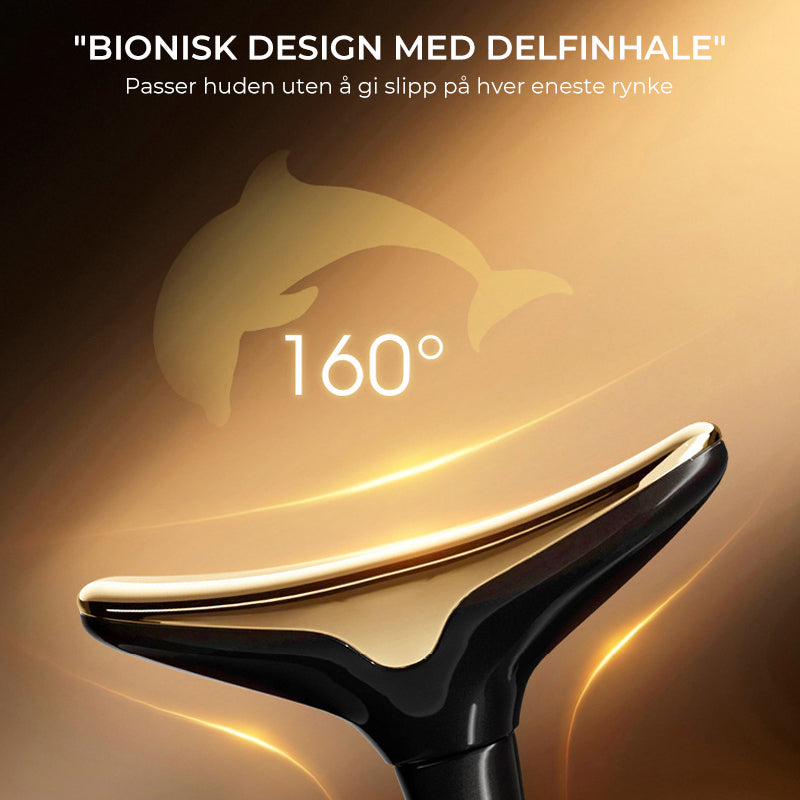 "Sonic vibrasjon massasjer, hvit og blå enhet med tre utskiftbare hoder, forynger og strammer huden."