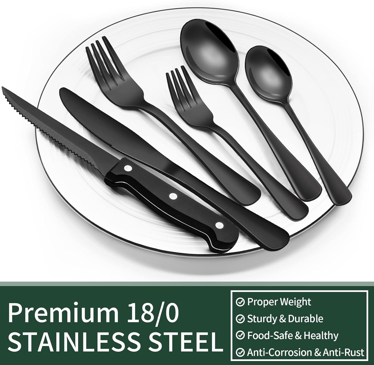 Nydelig sort bestikksett, 24 deler, fornyer kjøkken og spisestue med sitt elegante design.