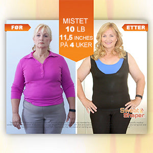 "Sort svettevest for kvinner, slankende effekt, spandex-polyuretan stoff, formtilpasset design for maksimal svetteeffekt."