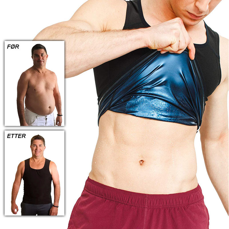 "Sort svettevest for kvinner, slankende effekt, spandex-polyuretan stoff, formtilpasset design for maksimal svetteeffekt."