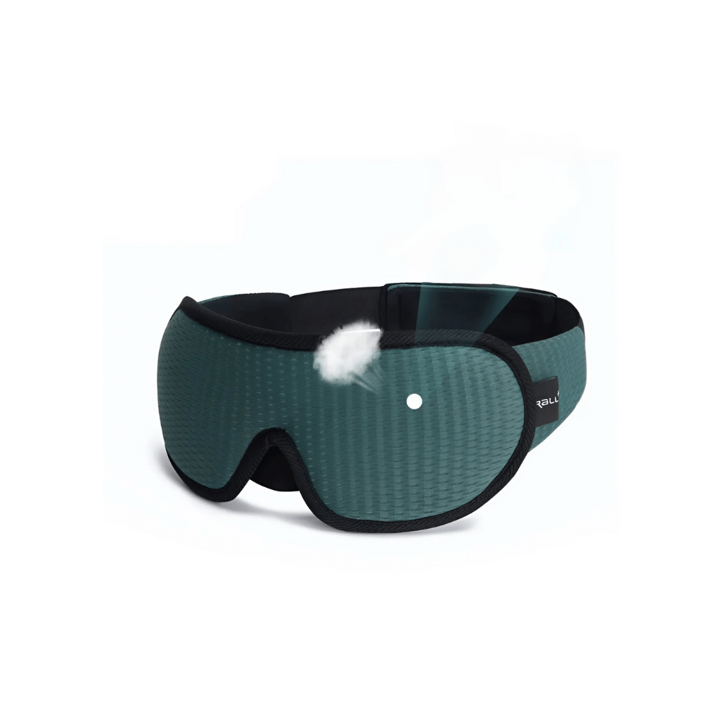Sort trykkfri søvnmaske med ergonomisk design, som blokkerer 100 % lys for bedre søvnkomfort.
