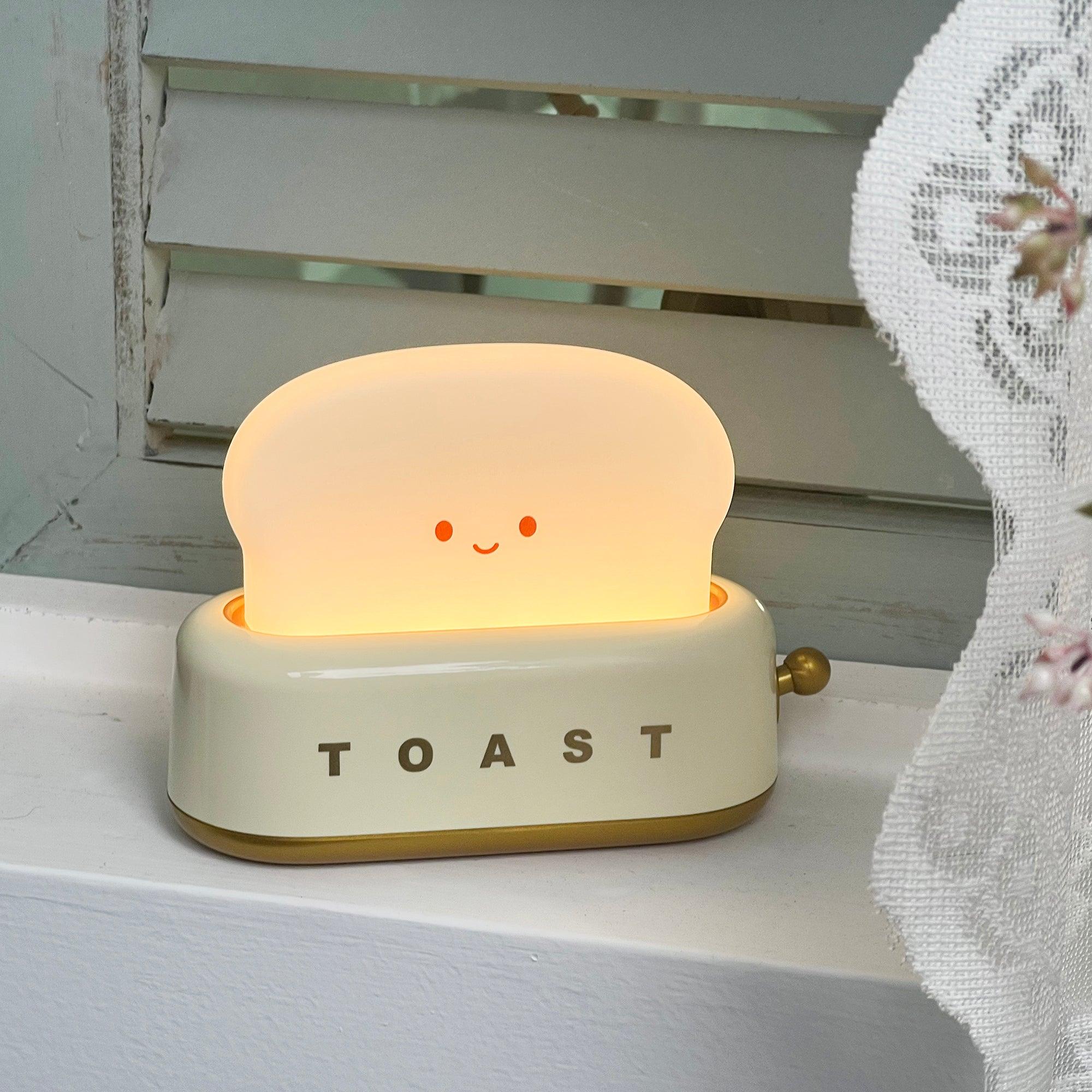 "Søt bordlampe i brødristerform, trådløs, oppladbar, i metalliakryl, justerbar lysstyrke, grønn, mandelgul, rosa."