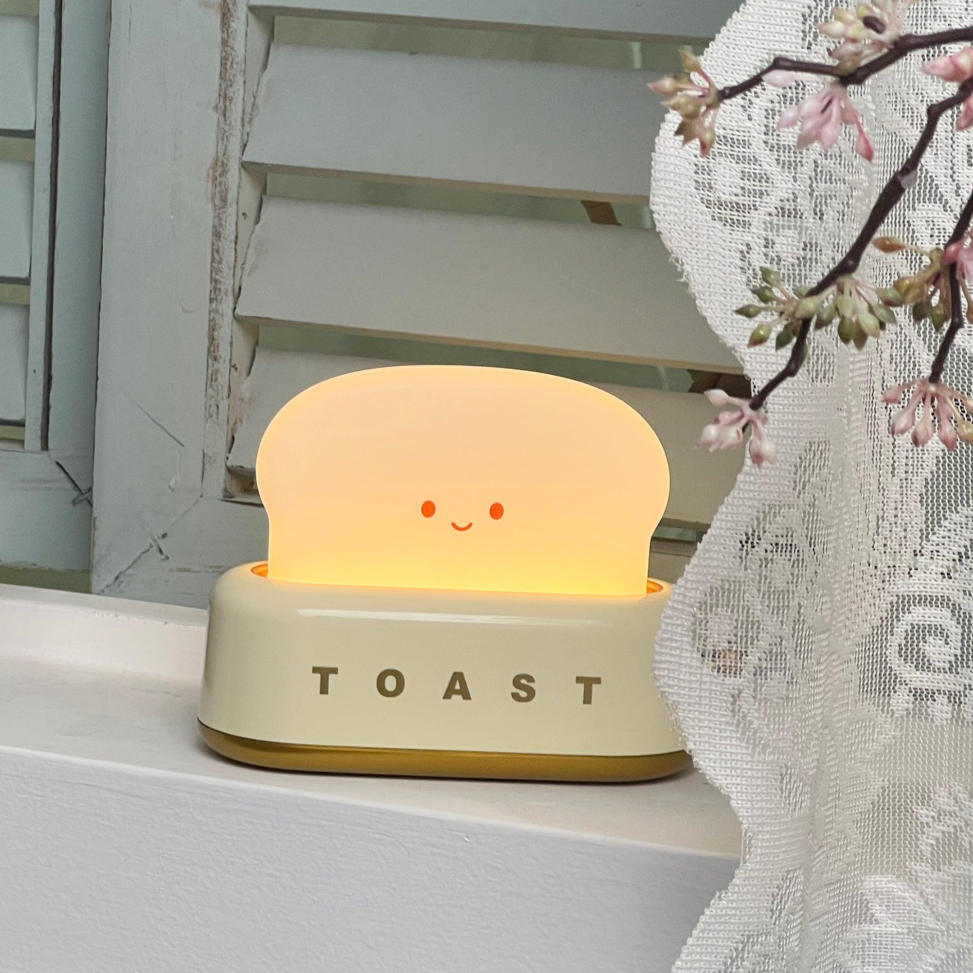 "Søt bordlampe i brødristerform, trådløs, oppladbar, i metalliakryl, justerbar lysstyrke, grønn, mandelgul, rosa."