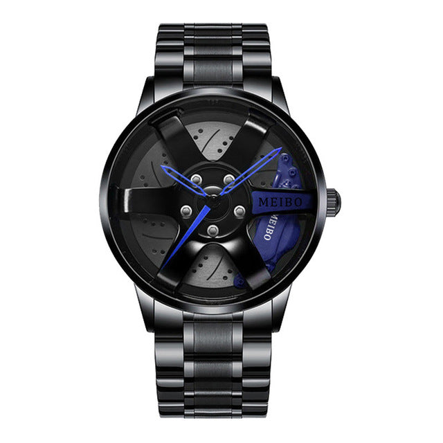 Visning av robust herreklokke, sporty stil, inspirert av racingbiler.
