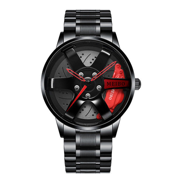 Sporty herreklokke: analogt armbåndsur med dynamisk racerbil-design.