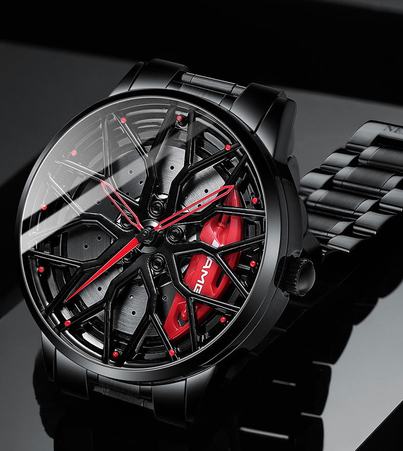 Stilig sporty herreklokke med racinginspirert urskive og robust design.
