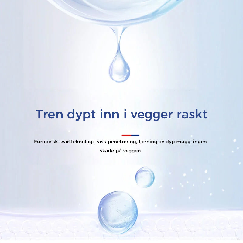 Sprayflaske mot muggflekker på fliser, bad og kjøkken. Hurtigvirkende skum i transparent flaske med blå etikett.