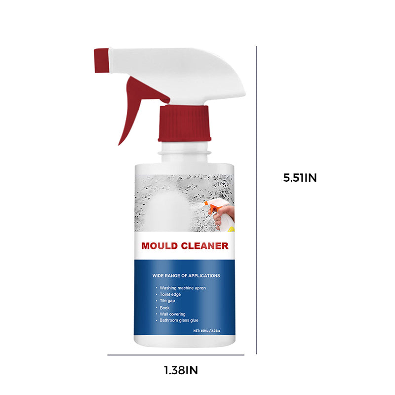 Sprayflaske mot muggflekker på fliser, bad og kjøkken. Hurtigvirkende skum i transparent flaske med blå etikett.