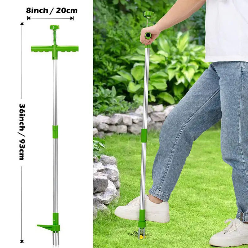 Unisex ugressfjerner med langt håndtak for effektiv rotfjerning. Ryggvennlig hageverktøy i grønn design.