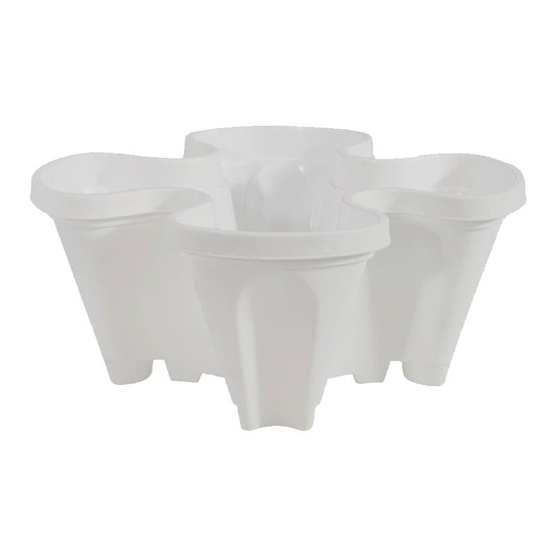 Detalj av modulære plantepotter i plast, perfekt for urbane hager og små rom