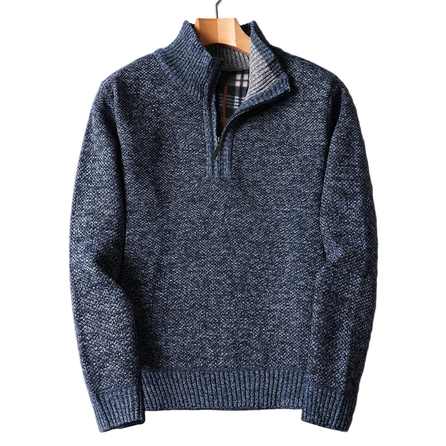 Stilfull herregenser half zip med høy nakke og glidelås for varme og komfortabel hverdagsbruk.