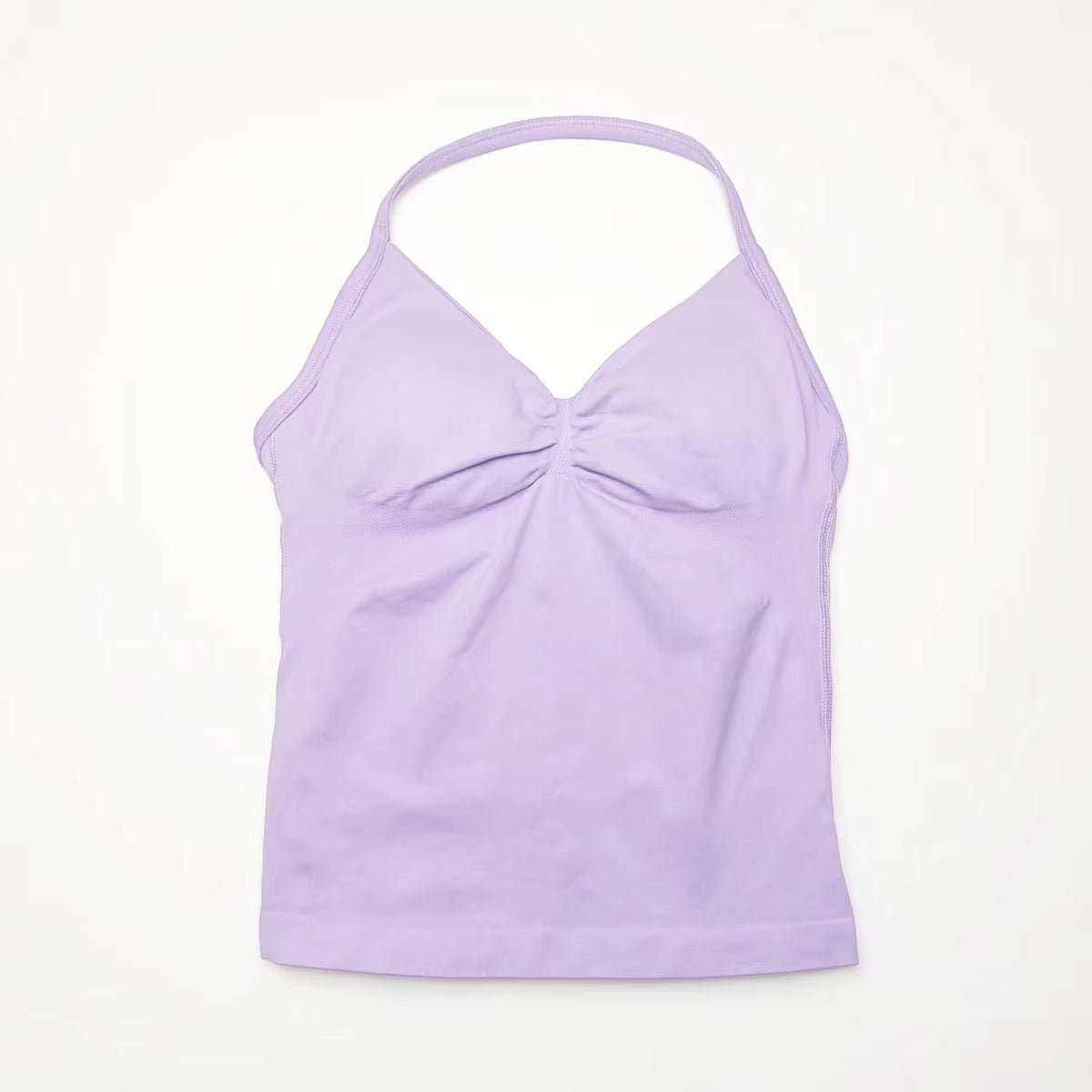 "Stilig Gymfit Strappy Top i brun, halterneck design, høyelastisk nylon, perfekt for trening med komfort og stil."
