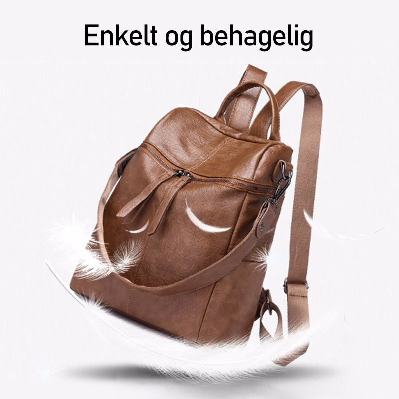 Stilig multifunksjonell PU-ryggsekk til kvinner med flere rom, justerbare reimer, i farge svart. Mote og praktisk.