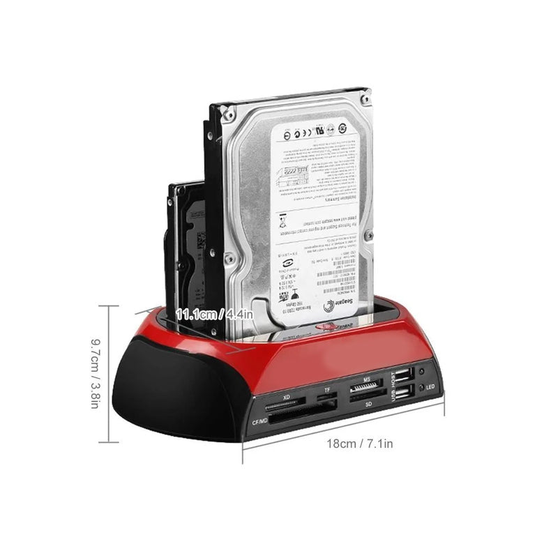 "Stilig, svart dokkingstasjon for harddisk med plug & play, støtte for IDE/SATA, opptil 8 TB, enkel diskbytte."