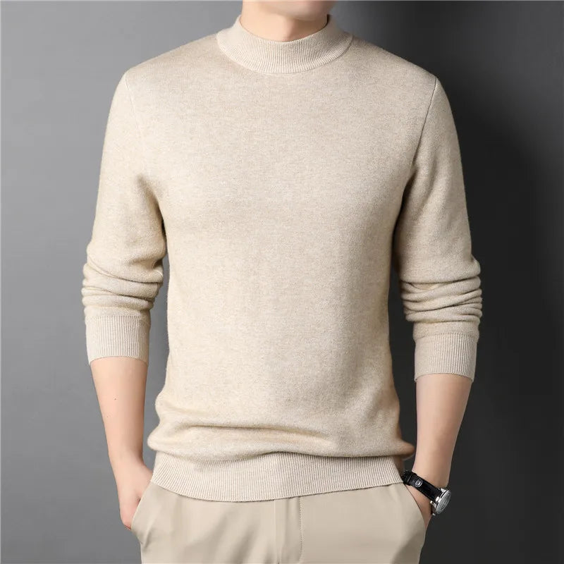 Slimfit strikket halvpolo genser for menn, komfortabel og moderne for lagpålag.