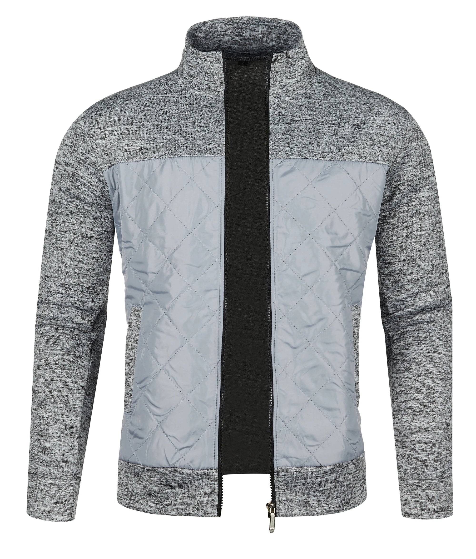 Trendy strikket herrefrakk med ståkrage. Perfekt vinterjakke for menn, kombinerer mote med varme og komfort.