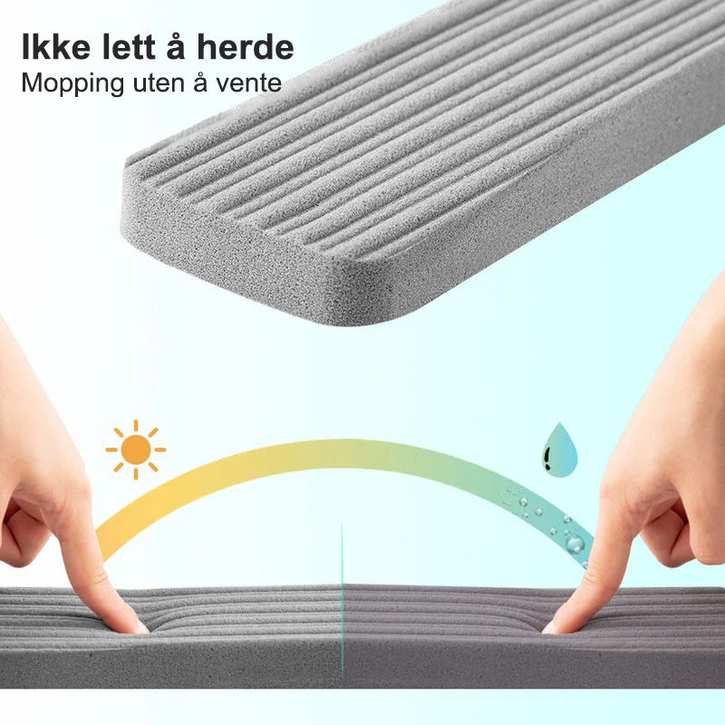 "Superabsorberende sommerfuglmopp med hvitt svamphode og lettklemmemekanisme for enkel og effektiv gulvrengjøring."
