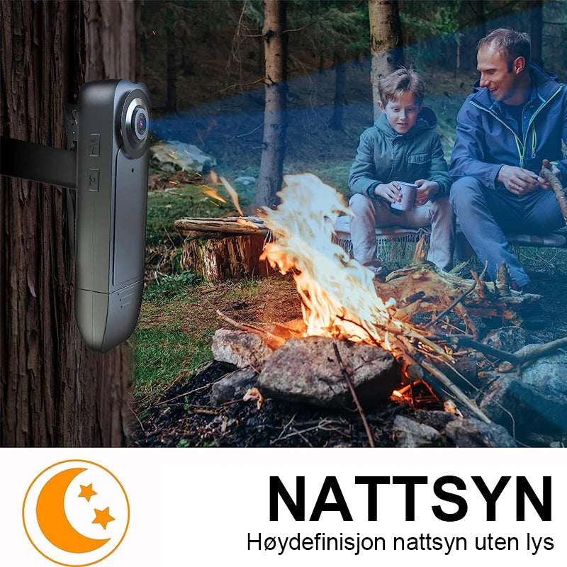 "Svart 1080P HD mini kroppskamera med vidvinkel, bærbar design, perfekt for sikkerhetsopptak og utendørs bruk."
