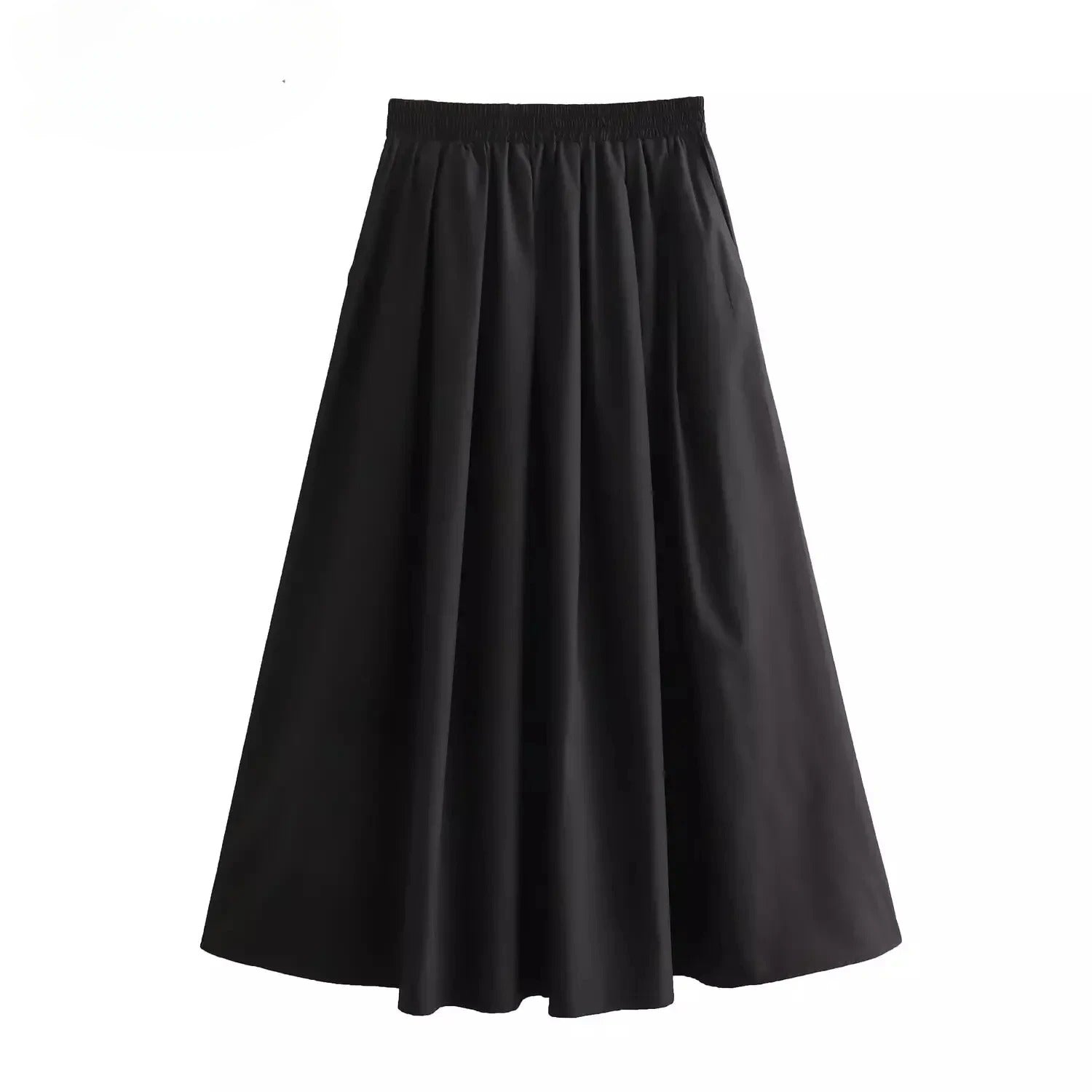 Svart A-linje plissert skjørt for kvinner med høy midje, elegant og tidløst design.