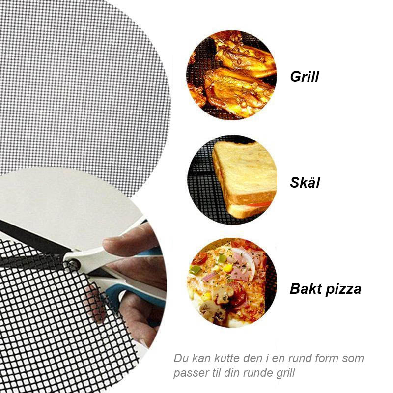 "Svart premium grillmatte 40x33cm, varmebestandig og lett å rengjøre, beskytter mot mat som faller gjennom grillen."