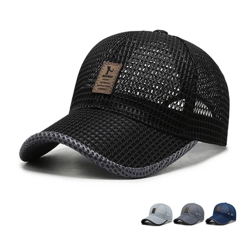 "Svart pustende mesh baseballcap med justerbar rem for perfekt passform, høy kvalitet som sikrer stil og komfort."