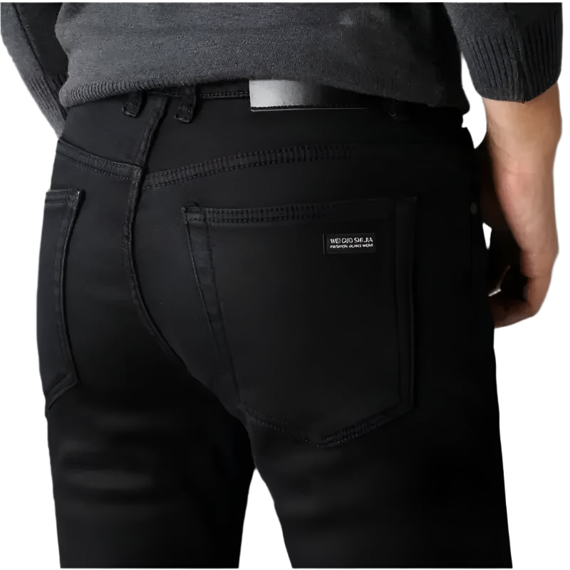 Svarte bikerjeans for menn med stretch, slimfit og komfortabel passform.