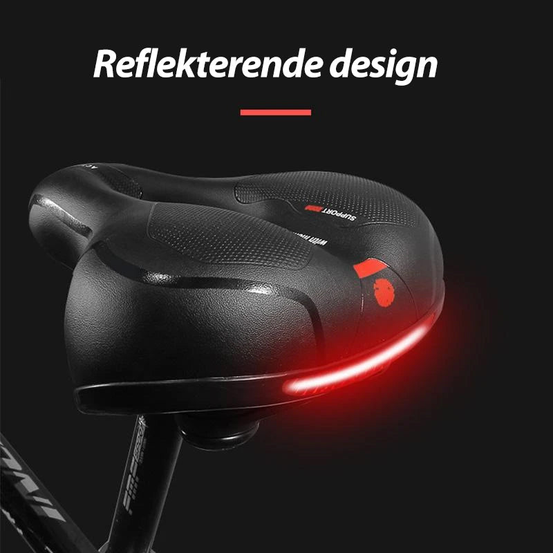 "Sykkel setepute i myk silikon med pustende design, uthevet i blått med luftehull for maksimal komfort på lange turer."