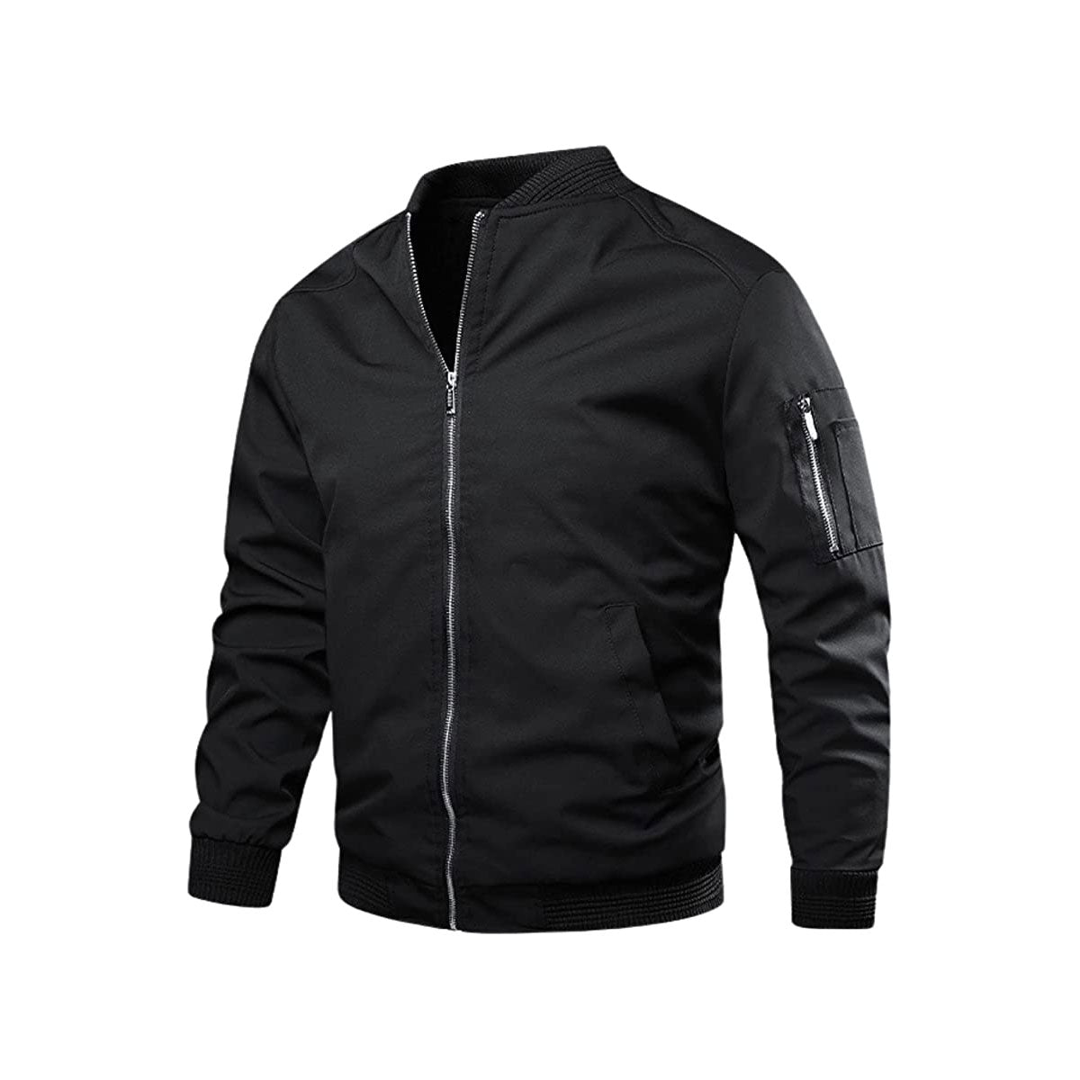 Tidløs herre bomberjakke i mørkeblått polyester, perfekt vår- og høstjakke for fritidsbruk.