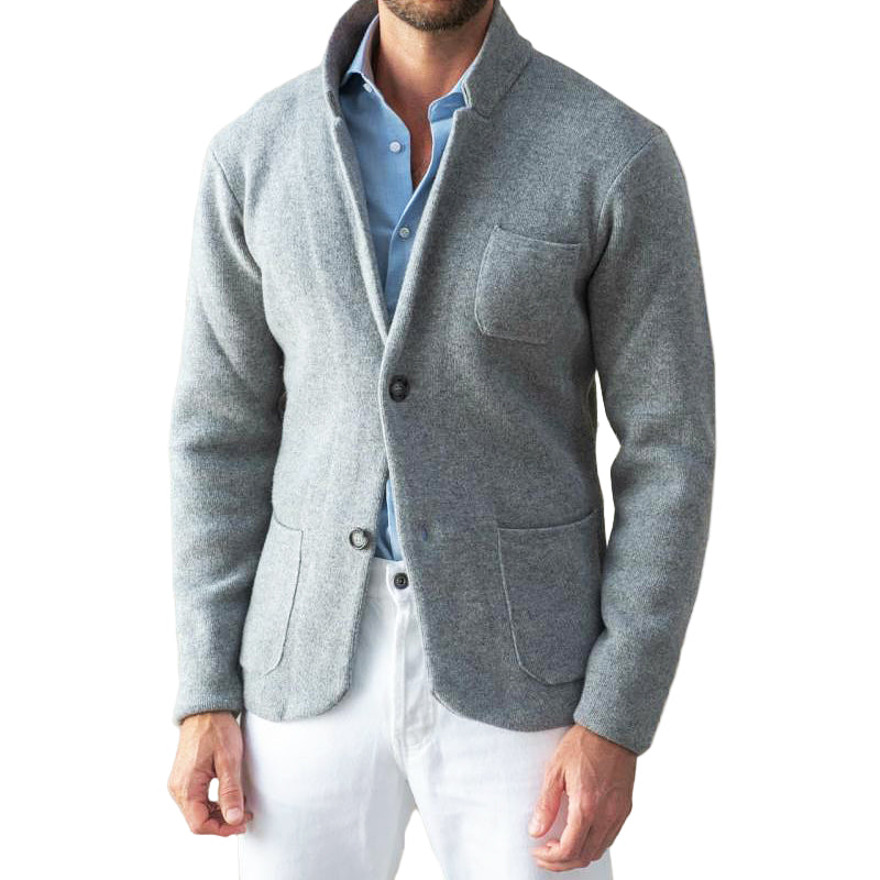 Tidløs vintage herrecardigan jakke med klassisk krage. Perfekt for lagvis høst- og vintermote.