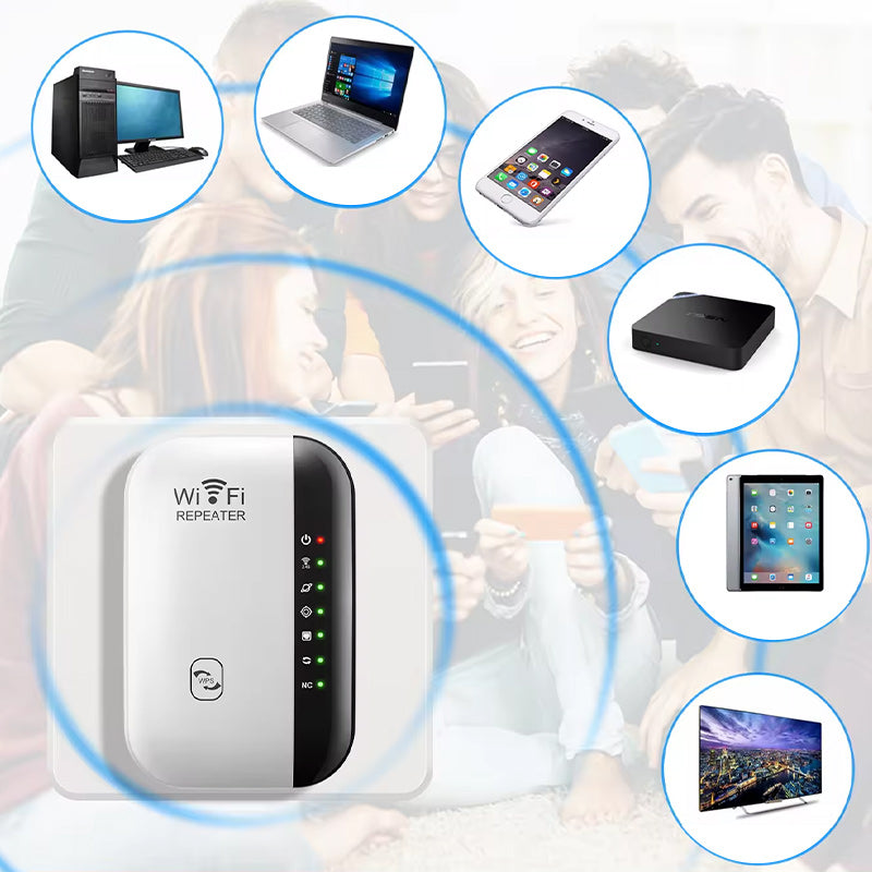 Bærbar WiFi-repeater, kompakt design med høy rekkevidde for sterkere trådløst nettverk.