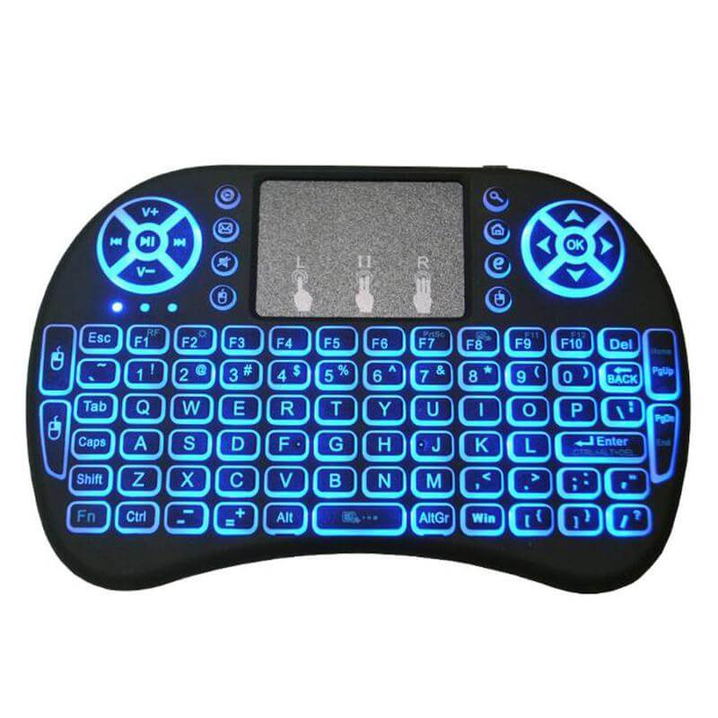Svart trådløst tastatur med multifunksjonell pekeplate og LED-belysning