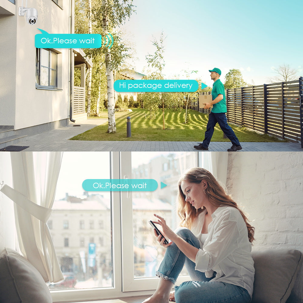 Smart overvåkningskamera 360° med integrert lys, egnet for utendørs bruk og enkel installasjon