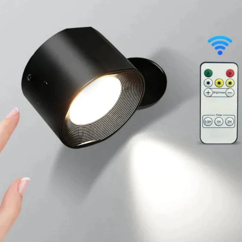 "Trådløs 360° vegglampe, USB-oppladbar, stilren design, justerbar magnetisk kule, LED-lys med smart touch-kontroll."