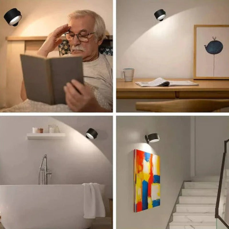 "Trådløs 360° vegglampe, USB-oppladbar, stilren design, justerbar magnetisk kule, LED-lys med smart touch-kontroll."