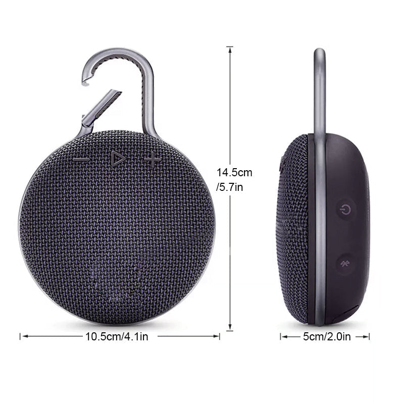 "Trådløs Bluetooth-høyttaler med kraftig bass, kompakt design, bærbar, i flere farger som blå, grå og svart"