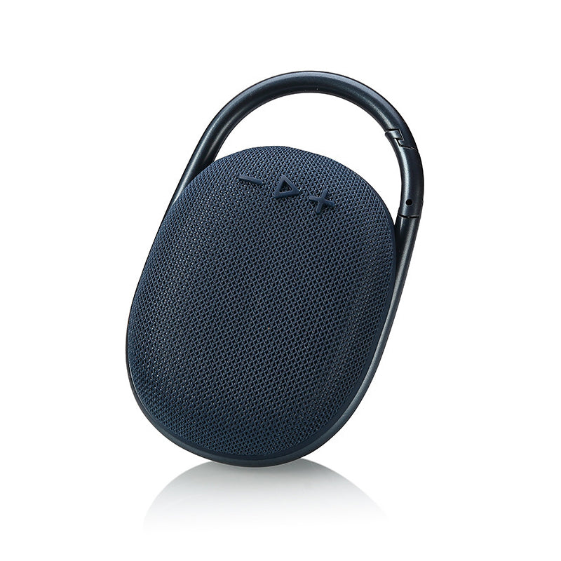 "Trådløs Bluetooth-høyttaler med kraftig bass, kompakt design, bærbar, i flere farger som blå, grå og svart"
