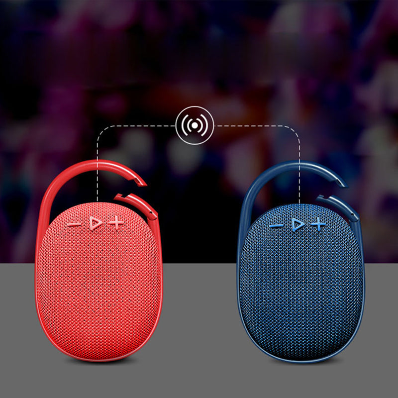 "Trådløs Bluetooth-høyttaler med kraftig bass, kompakt design, bærbar, i flere farger som blå, grå og svart"